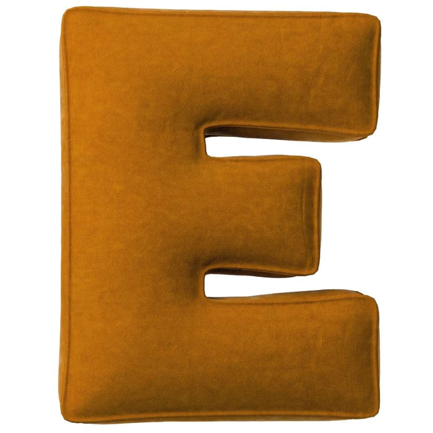 Yellow Tipi Cihlově oranžový sametový polštář písmeno E 40 cm Yellow Tipi