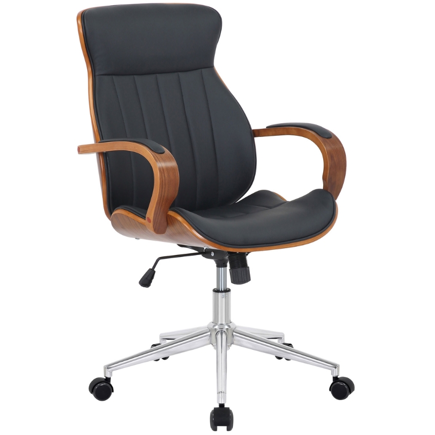 DMQ Černá koženková kancelářská židle Benno s ořechovou skořepinou DMQ