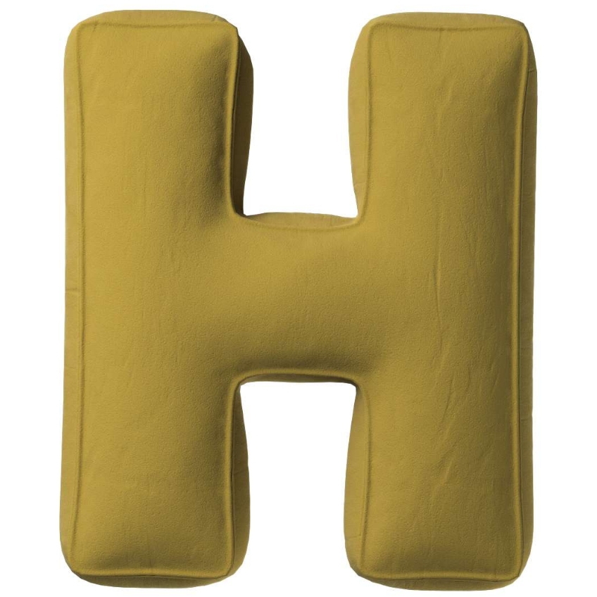 Yellow Tipi Olivově zelený sametový polštář písmeno H 40 cm Yellow Tipi