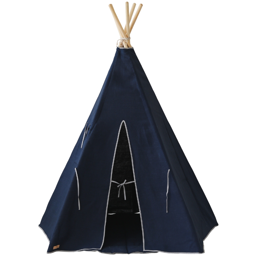 Moi Mili Tmavě modrý lněný teepee stan Apache 170 x 130 cm Moi Mili