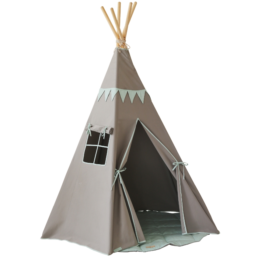 Moi Mili Šedý bavlněný teepee stan s girlandou Indian 170 x 130 cm Moi Mili