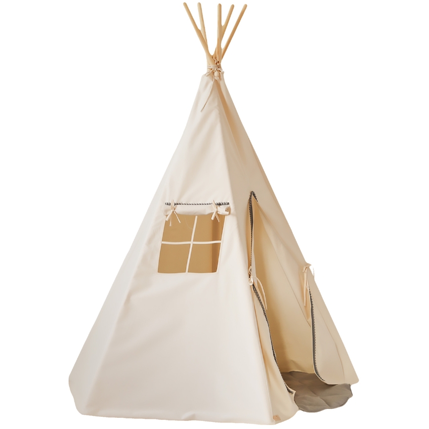 Moi Mili Béžový bavlněný teepee stan Fluffy Pompoms 170 x 130 cm Moi Mili