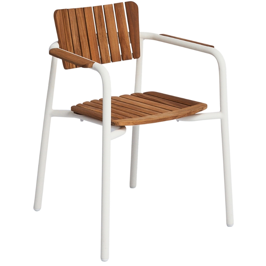Bílá hliníková zahradní židle No.119 Mindo s teakovým sedákem Mindo