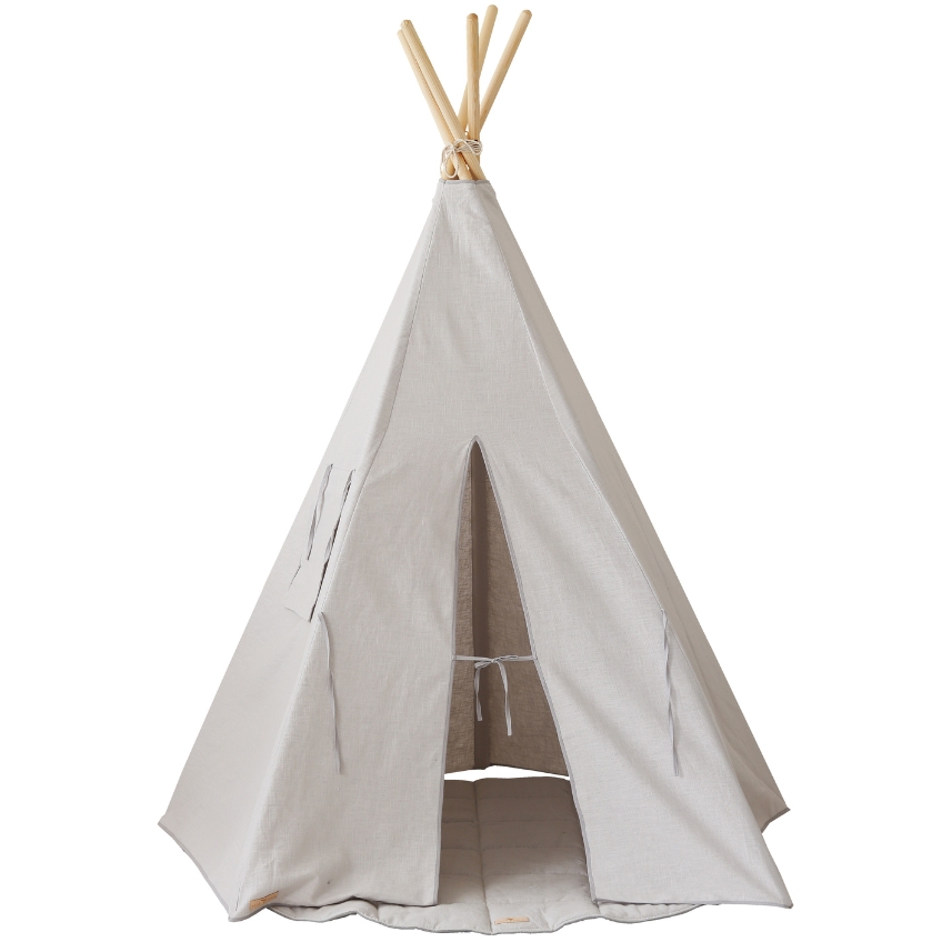 Moi Mili Šedý lněný teepee stan s podložkou Apache 170 x 130 cm Moi Mili