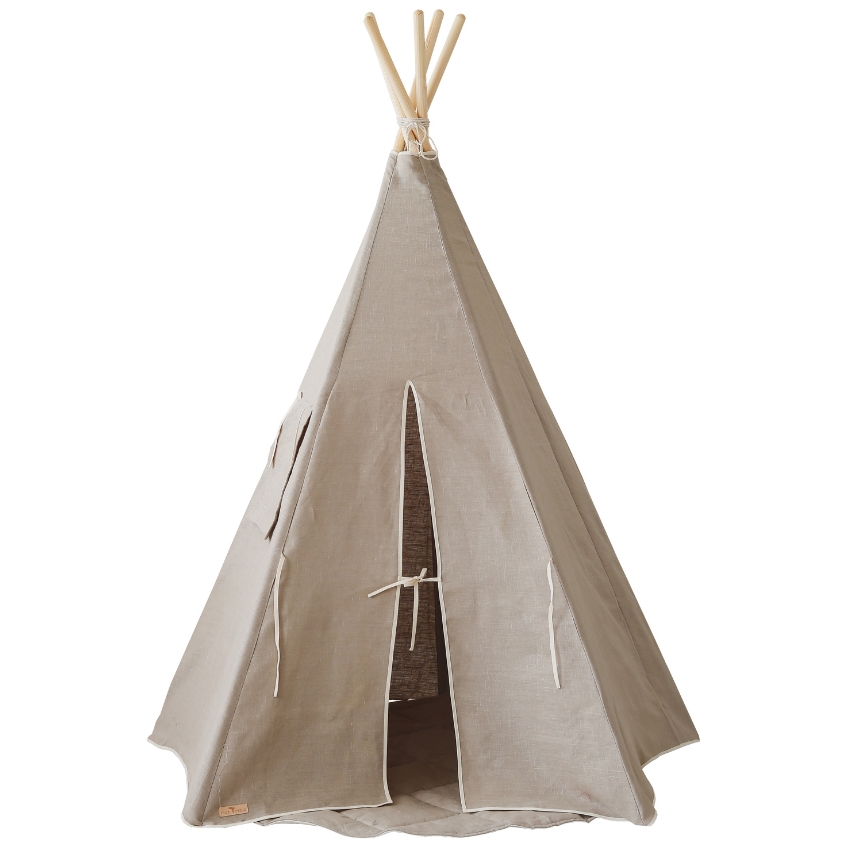 Moi Mili Béžový lněný teepee stan s podložkou Apache 170 x 130 cm Moi Mili