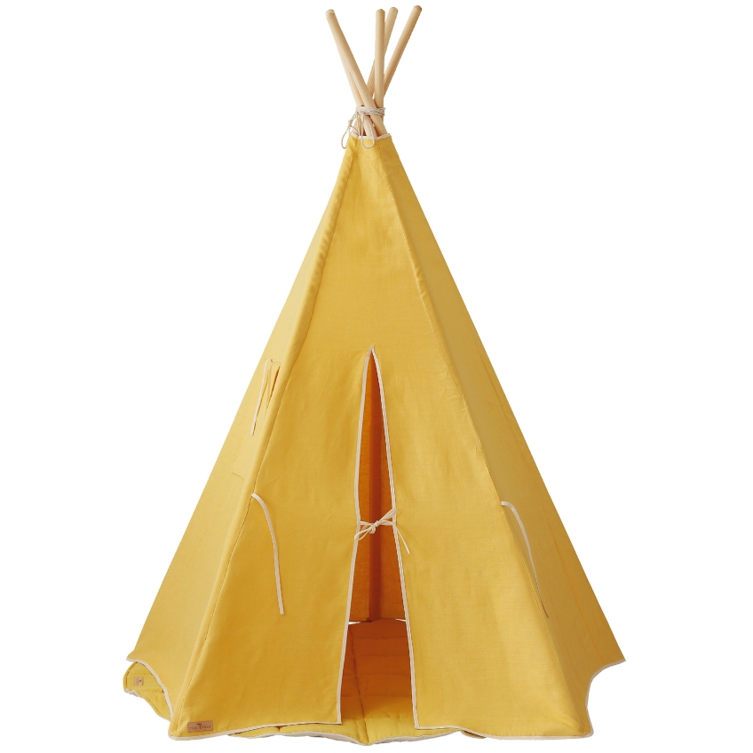 Moi Mili Žlutý lněný teepee stan s podložkou Apache 170 x 130 cm Moi Mili