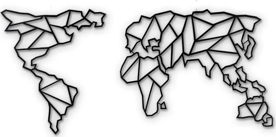 Nástěnná kovová dekorace Map Of The World Clear, 85 x 170 cm