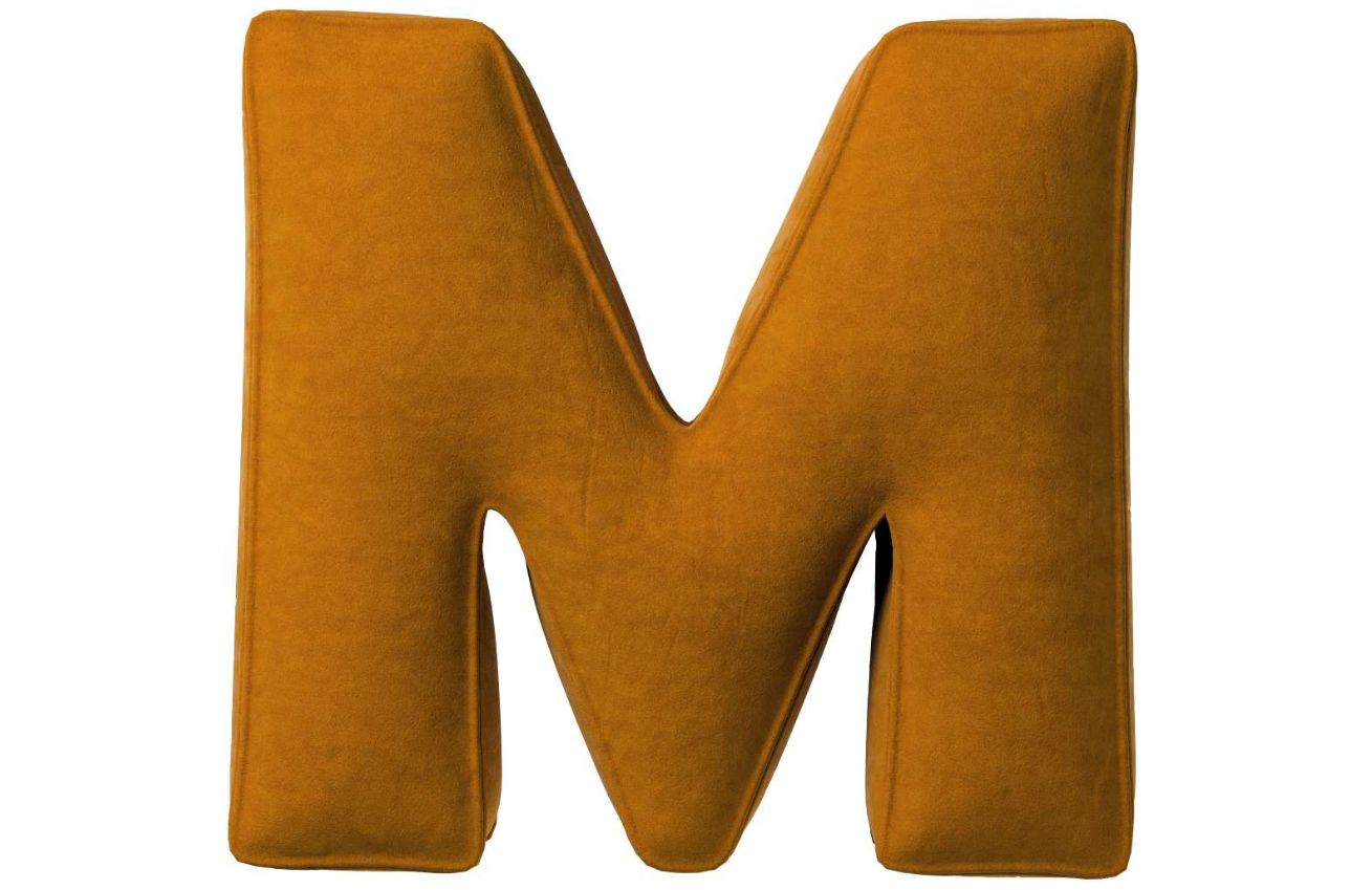 Yellow Tipi Cihlově oranžový sametový polštář písmeno M 40 cm Yellow Tipi