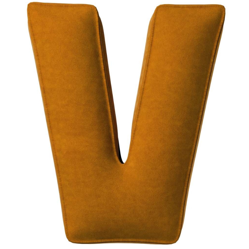 Yellow Tipi Cihlově oranžový sametový polštář písmeno V 40 cm Yellow Tipi
