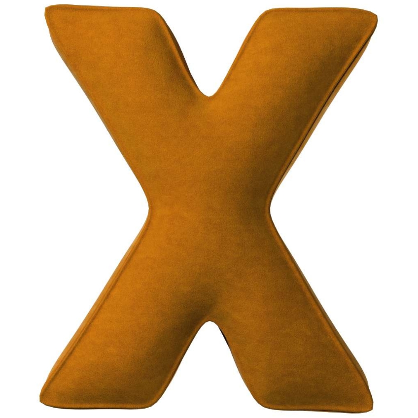 Yellow Tipi Cihlově oranžový sametový polštář písmeno X 40 cm Yellow Tipi
