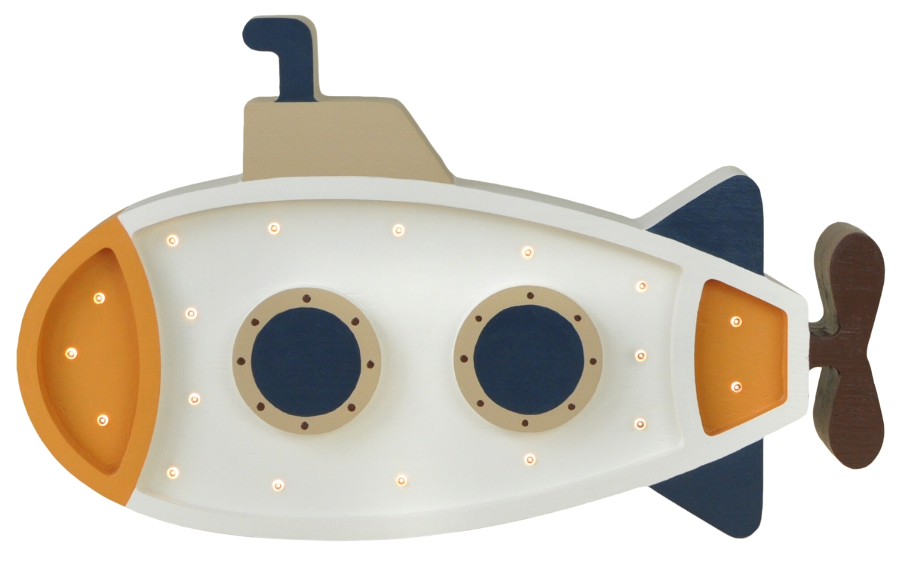 Peekaboo Bílá dřevěná dětská LED lampa Ponorka 40 cm Peekaboo