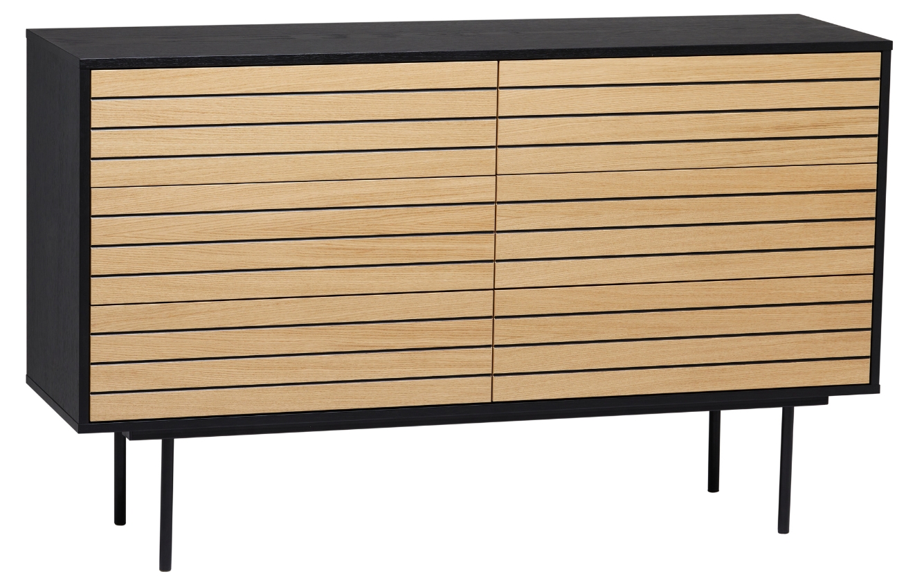 Černá dubová komoda Woodman Stripe 140 x 40 cm Woodman