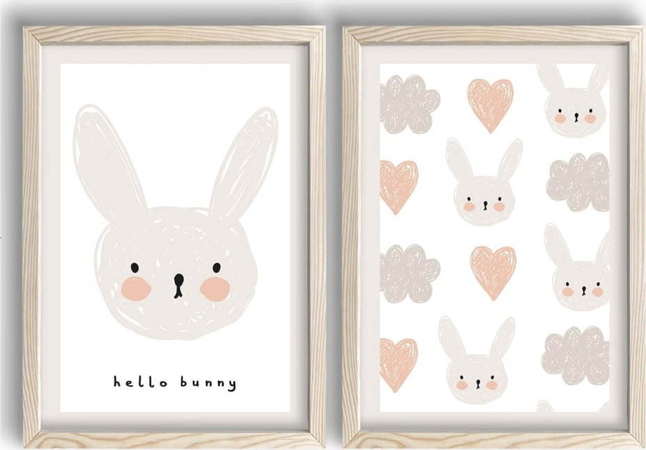 Dětské obrázky v sadě 2 ks 53x78 cm Hello Bunny – Wallity Wallity