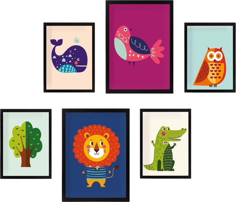 Dětské obrázky v sadě 6 ks 24x44 cm Animals – Wallity Wallity