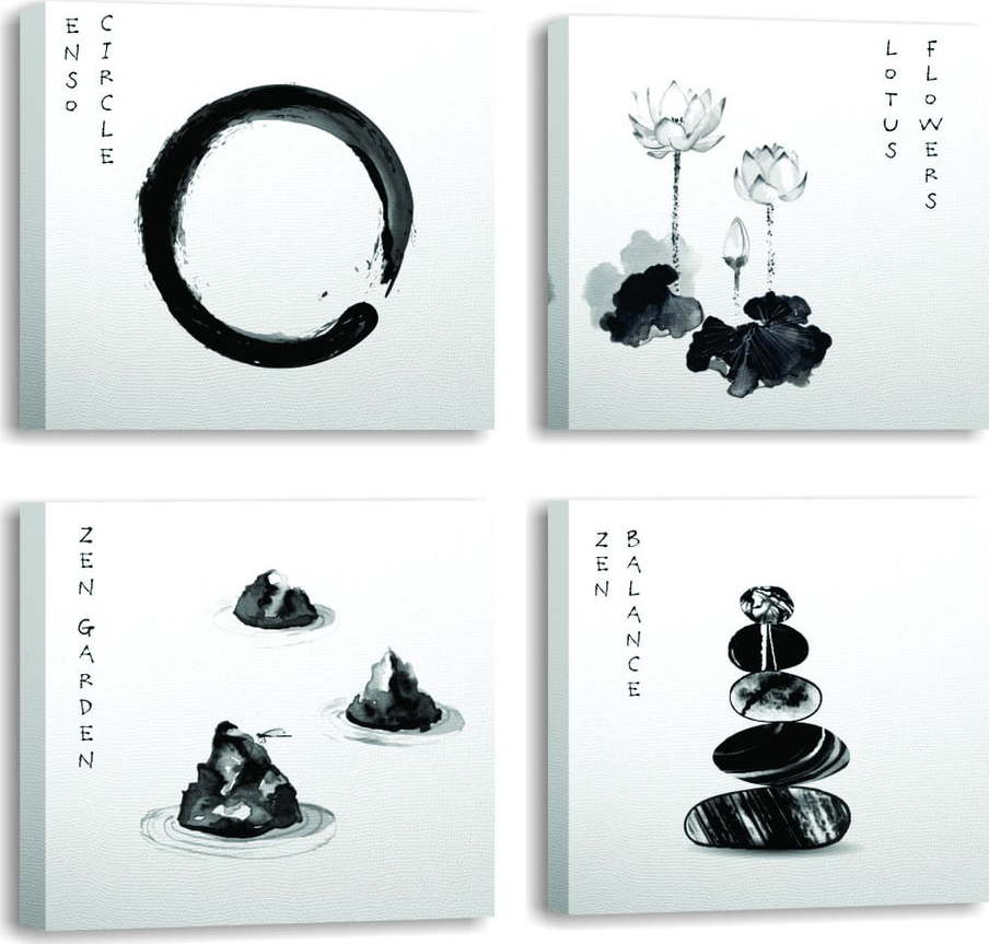 Obrazy v sadě 4 ks 30x30 cm Japanese Zen – Wallity Wallity