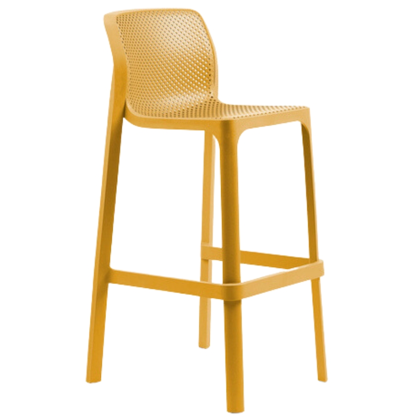 Nardi Hořčicově žlutá plastová zahradní barová židle Net 76 cm Nardi