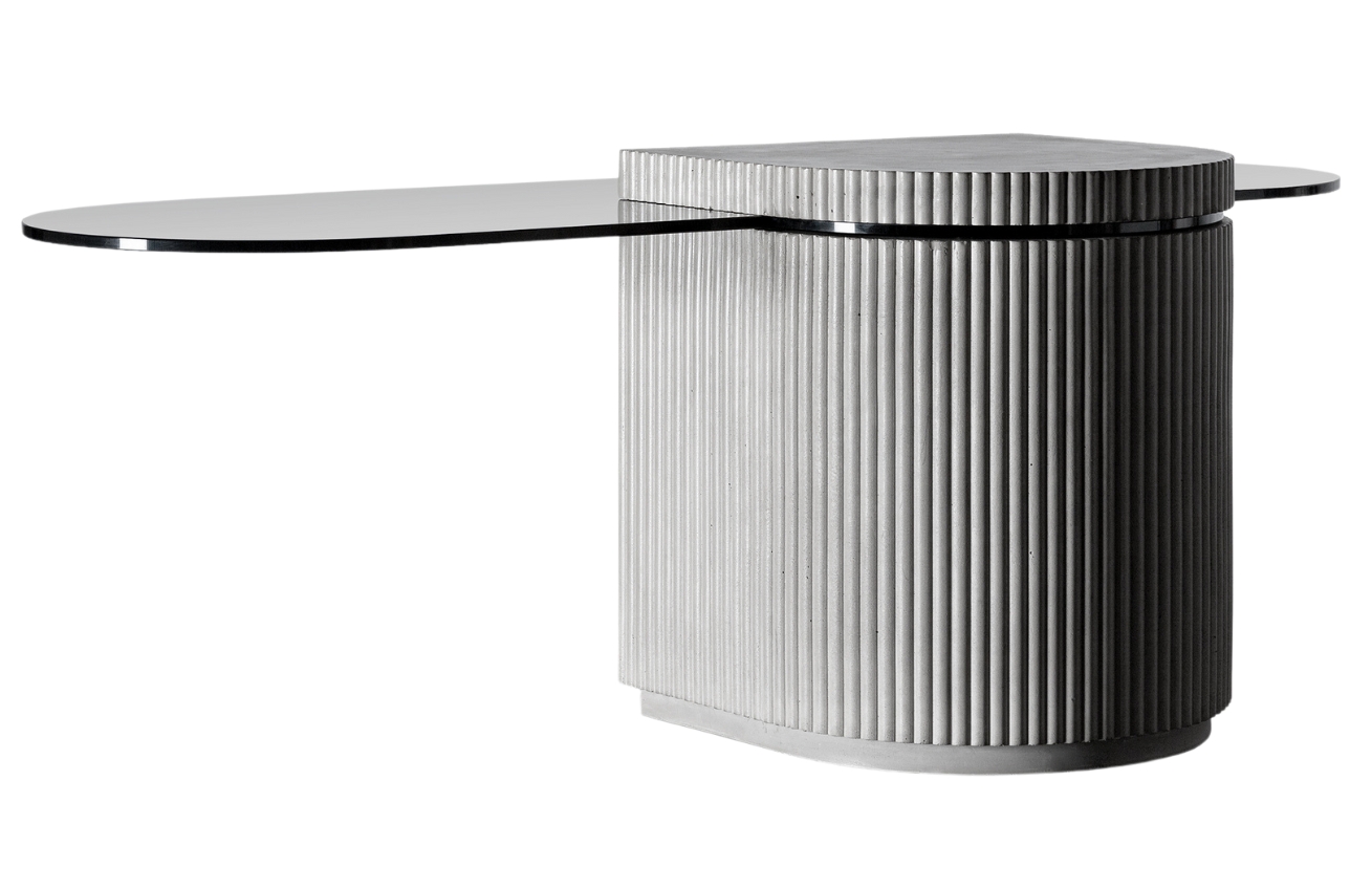 Šedý betonový konferenční stolek Lyon Béton Strut 120 x 60 cm se skleněnou deskou Lyon Béton
