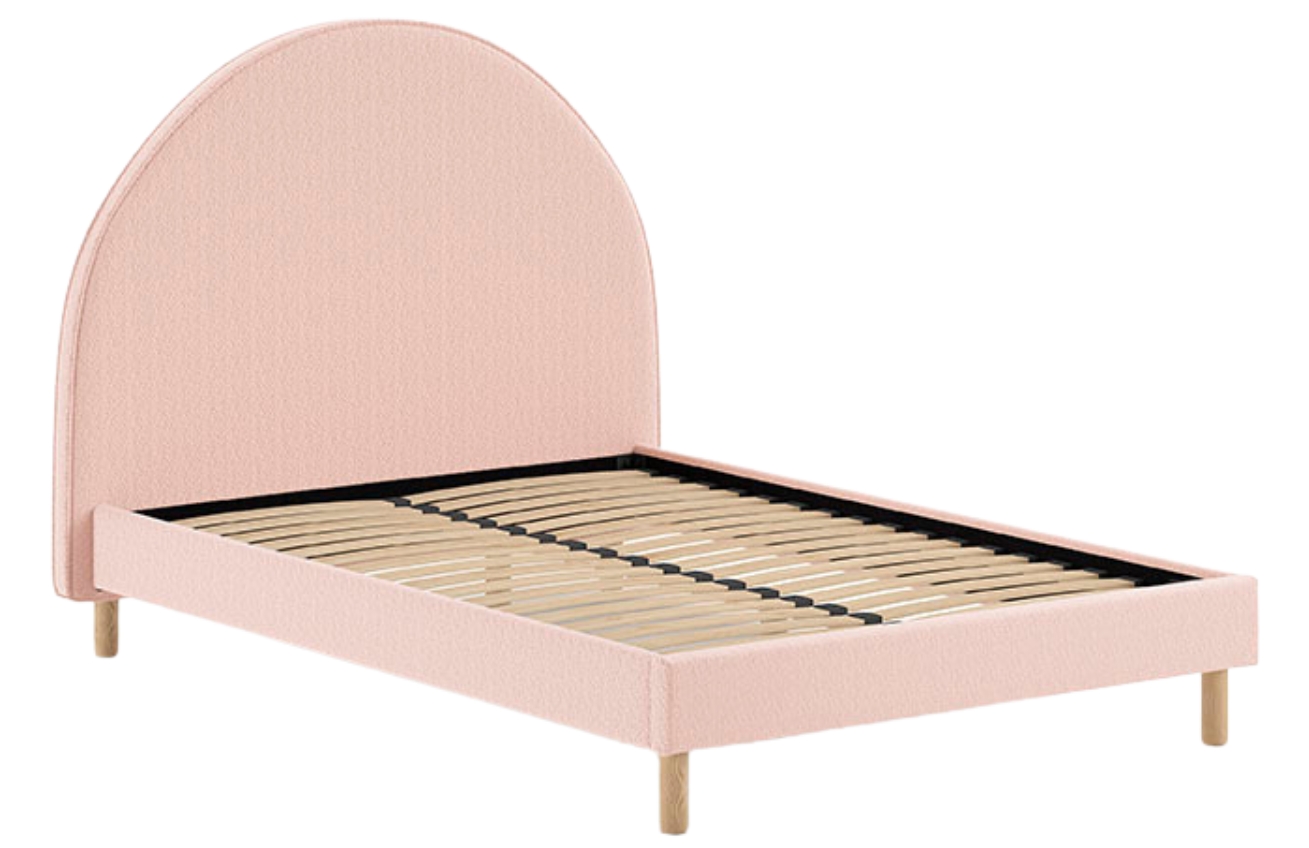 Růžová čalouněná bouclé postel Vipack Moon 140 x 200 cm Vipack