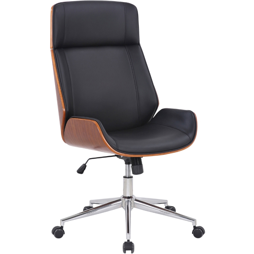 DMQ Černá koženková kancelářská židle Colle s ořechovou skořepinou DMQ