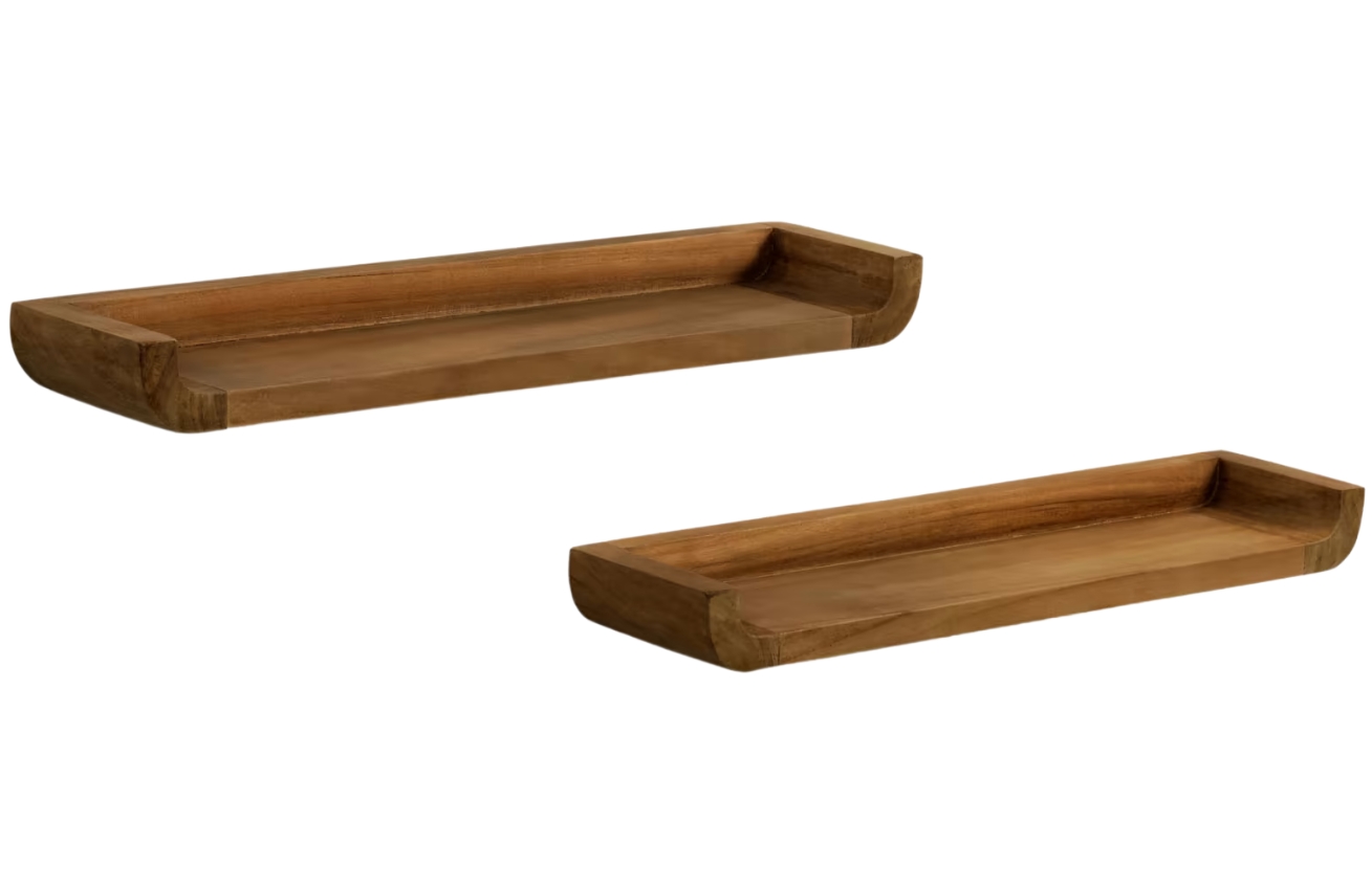 Set dvou hnědých teakových nástěnných polic Kave Home Shamel 50 x 12 cm Kave Home