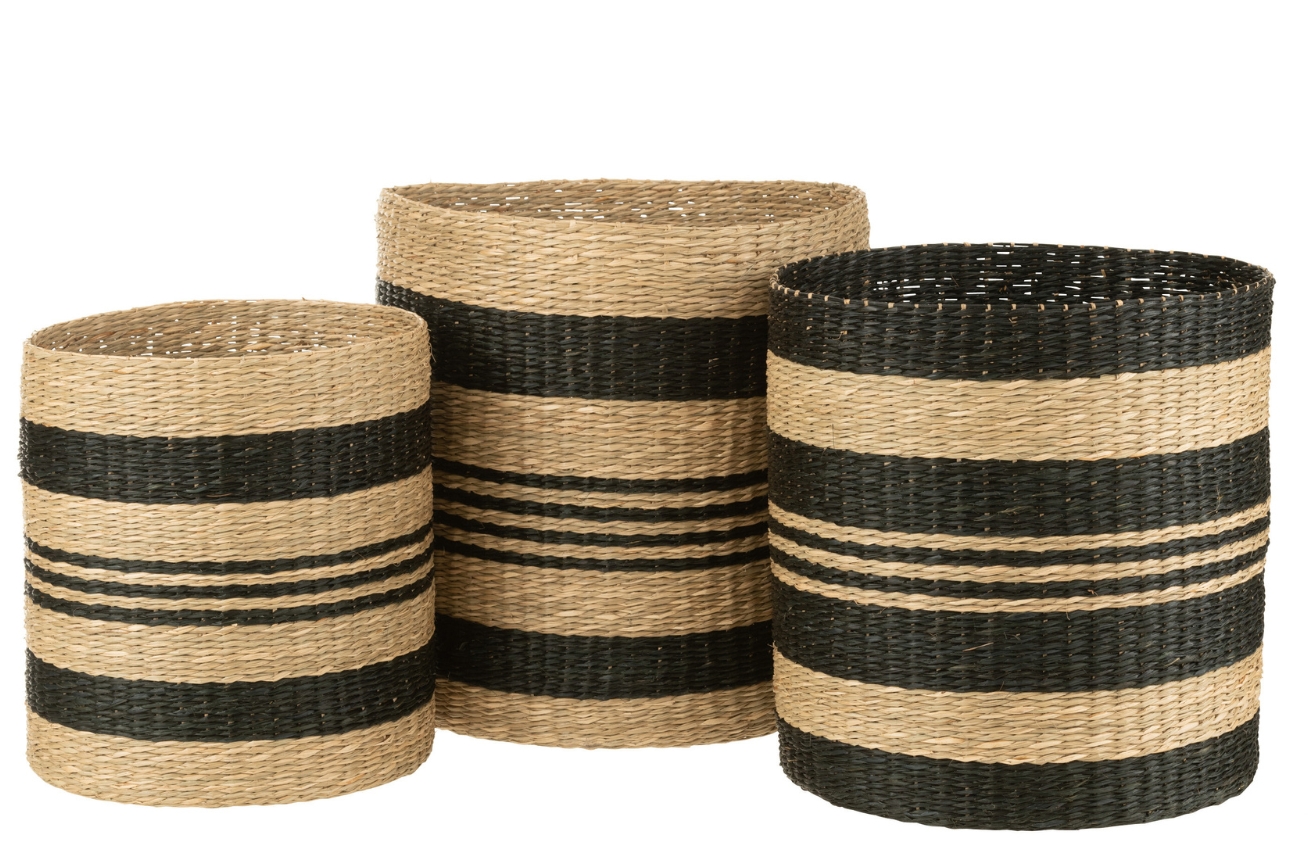 Set tří černo-béžových košů J-line Carana 40/36/31 cm J-line