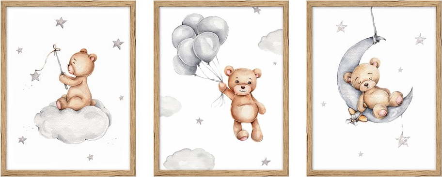 Dětské obrázky v sadě 3 ks 30x40 cm Teddy Bear knor