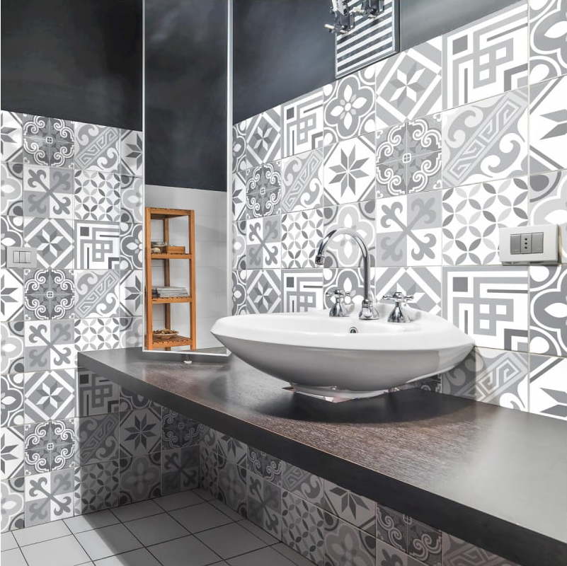 Sada 24 nástěnných samolepek Ambiance Wall Decal Cement Tiles Azulejos Micalina