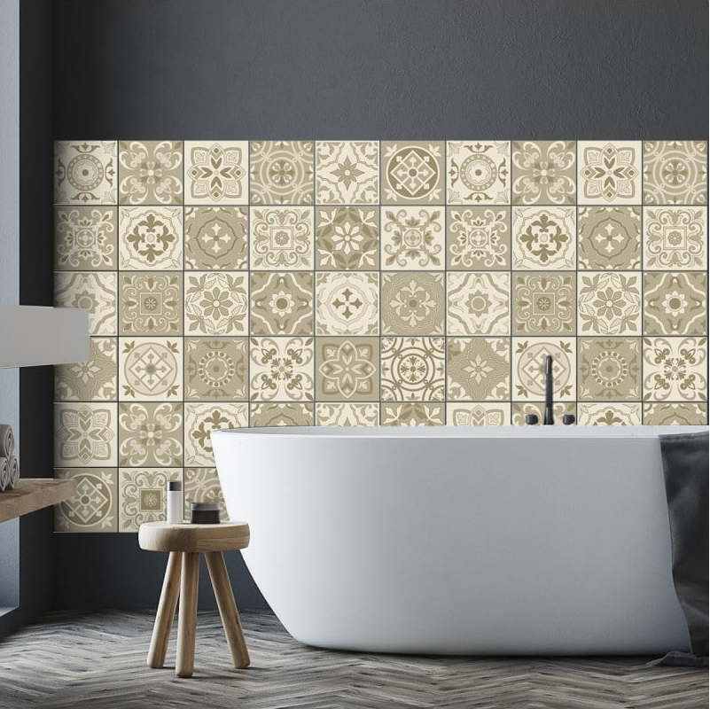 Sada 60 nástěnných samolepek Ambiance Wall Decal Cement Tiles Fortunato