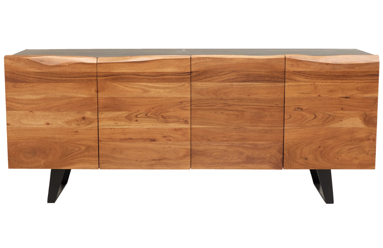 Moebel Living Černá lakovaná komoda Mocce 180 x 45 cm s dřevěnými dveřmi Moebel Living