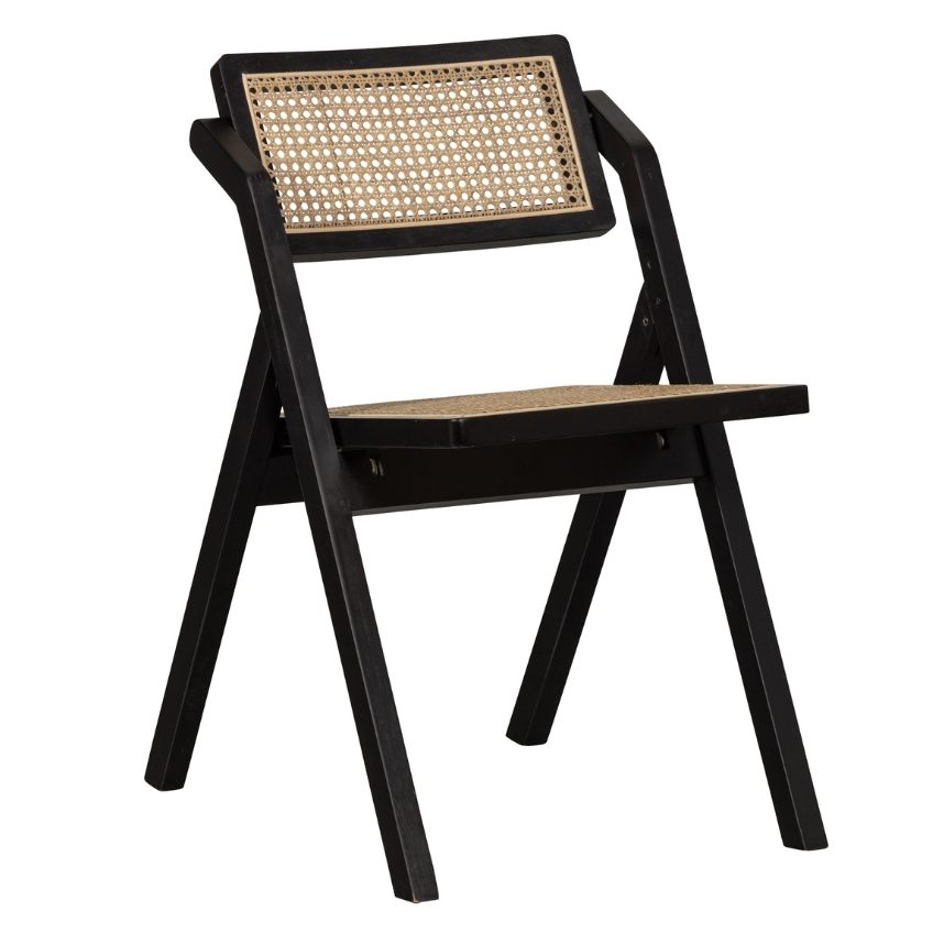 Hoorns Černá dřevěná zahradní židle Kaden s ratanovým výpletem Hoorns