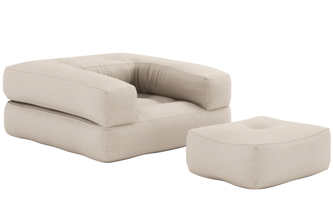 Béžové rozkládací křeslo Karup Design Cube s podnožkou Karup Design