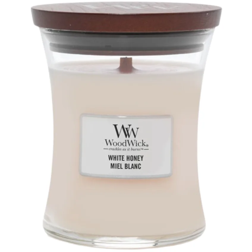 WoodWick Střední vonná svíčka WoodWick, White Honey