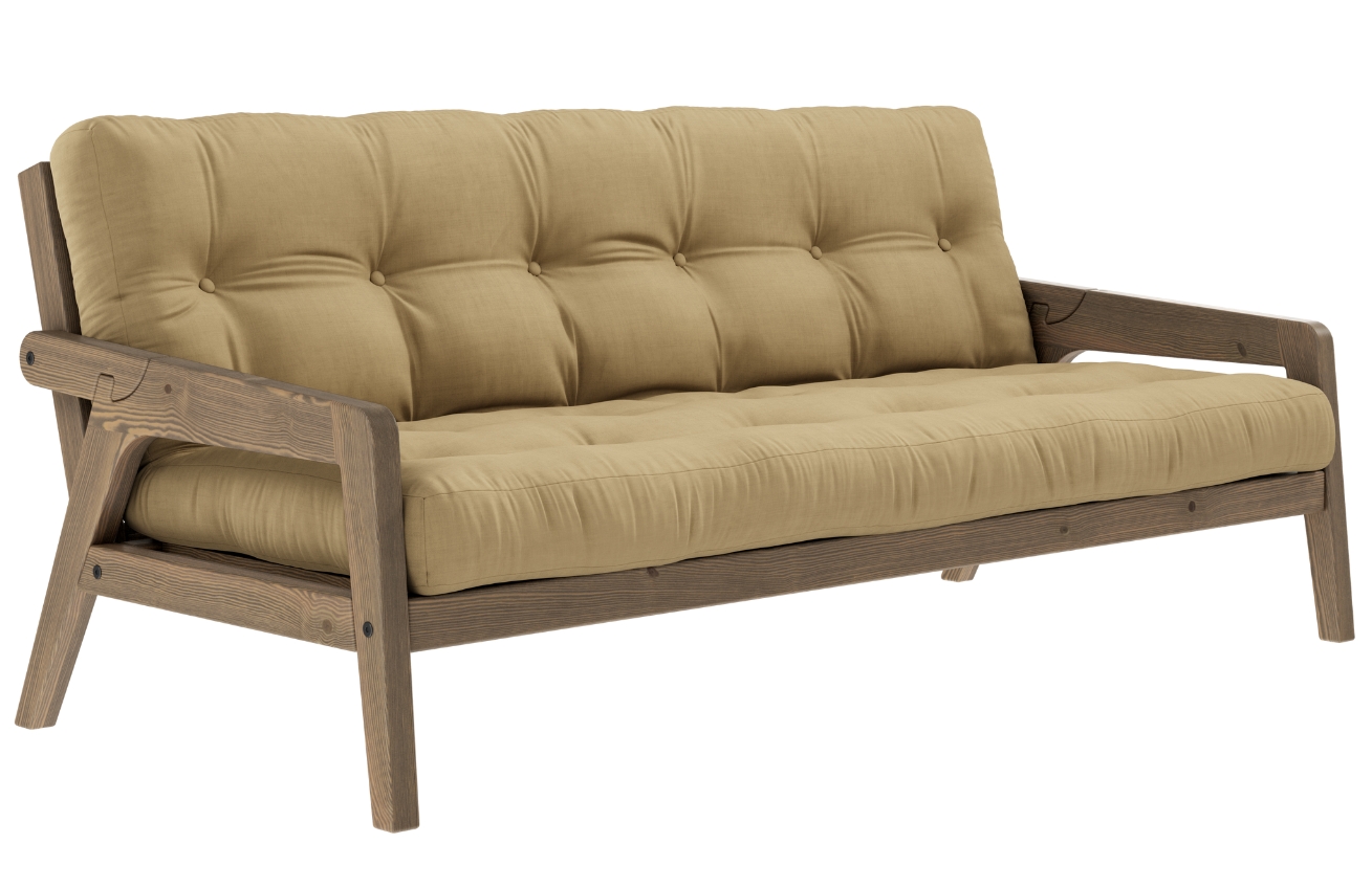 Tmavě béžová trojmístná rozkládací pohovka Karup Design Grab 204 cm s hnědou konstrukcí Karup Design