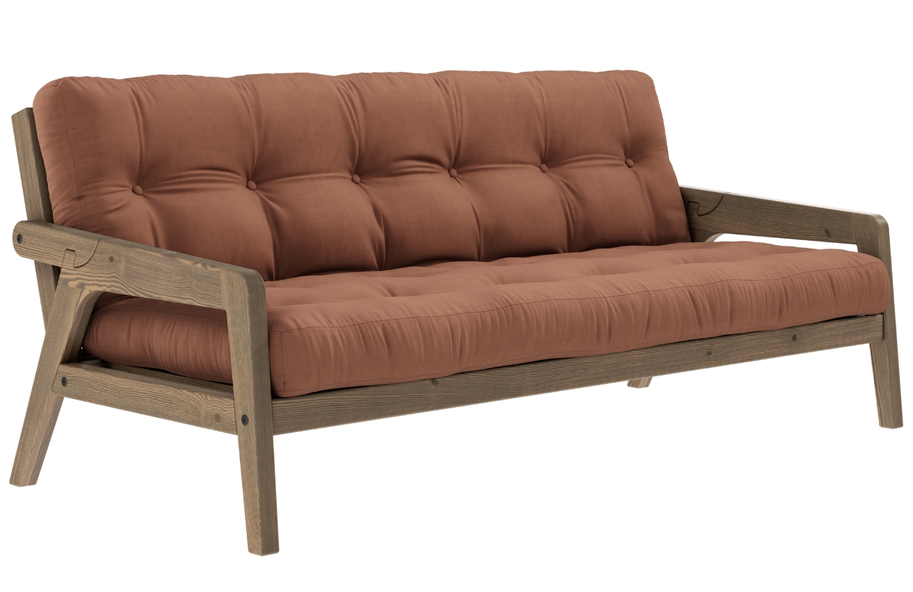 Hnědá trojmístná rozkládací pohovka Karup Design Grab 204 cm s hnědou konstrukcí Karup Design