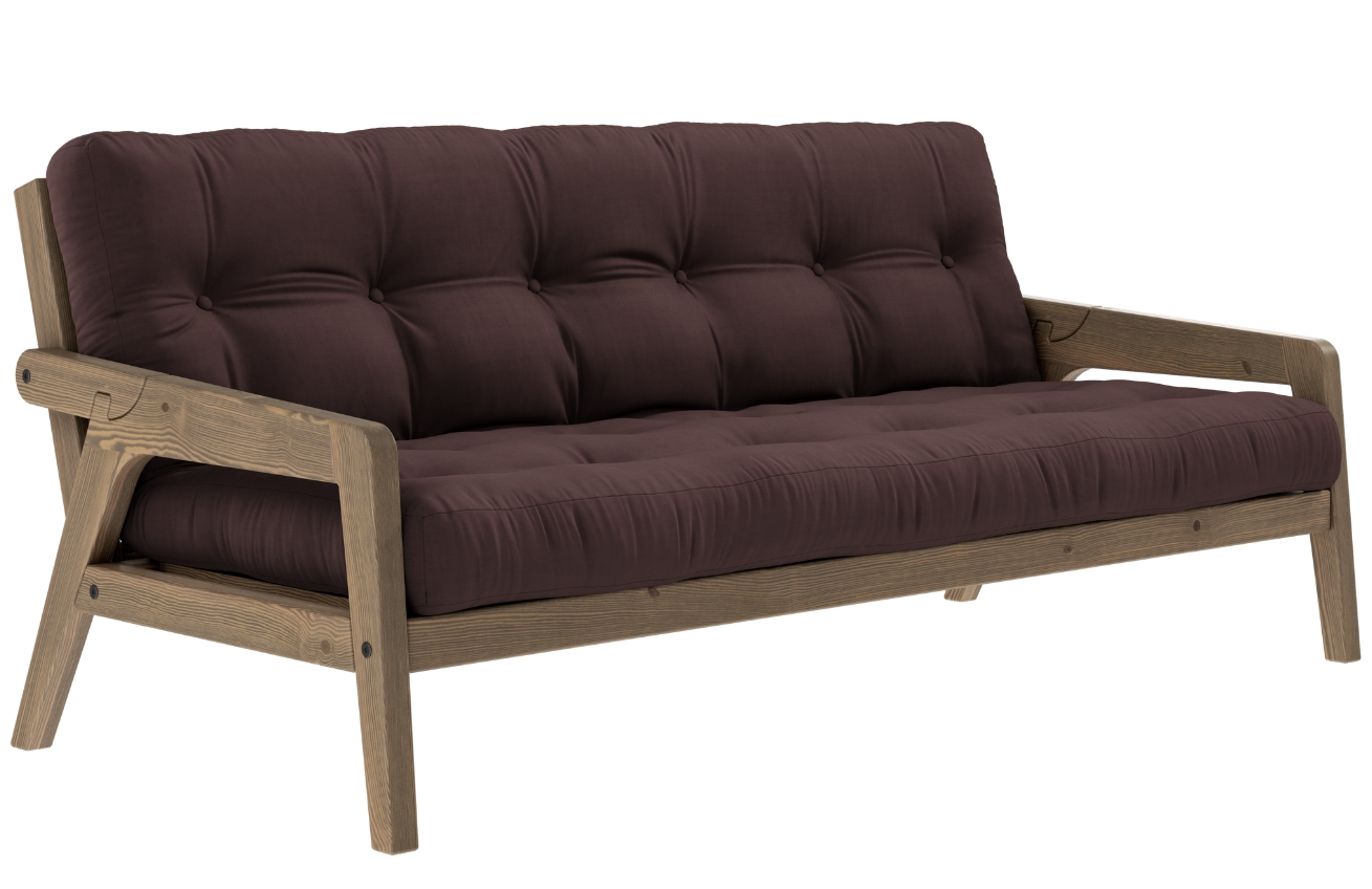 Tmavě hnědá trojmístná rozkládací pohovka Karup Design Grab 204 cm s hnědou konstrukcí Karup Design