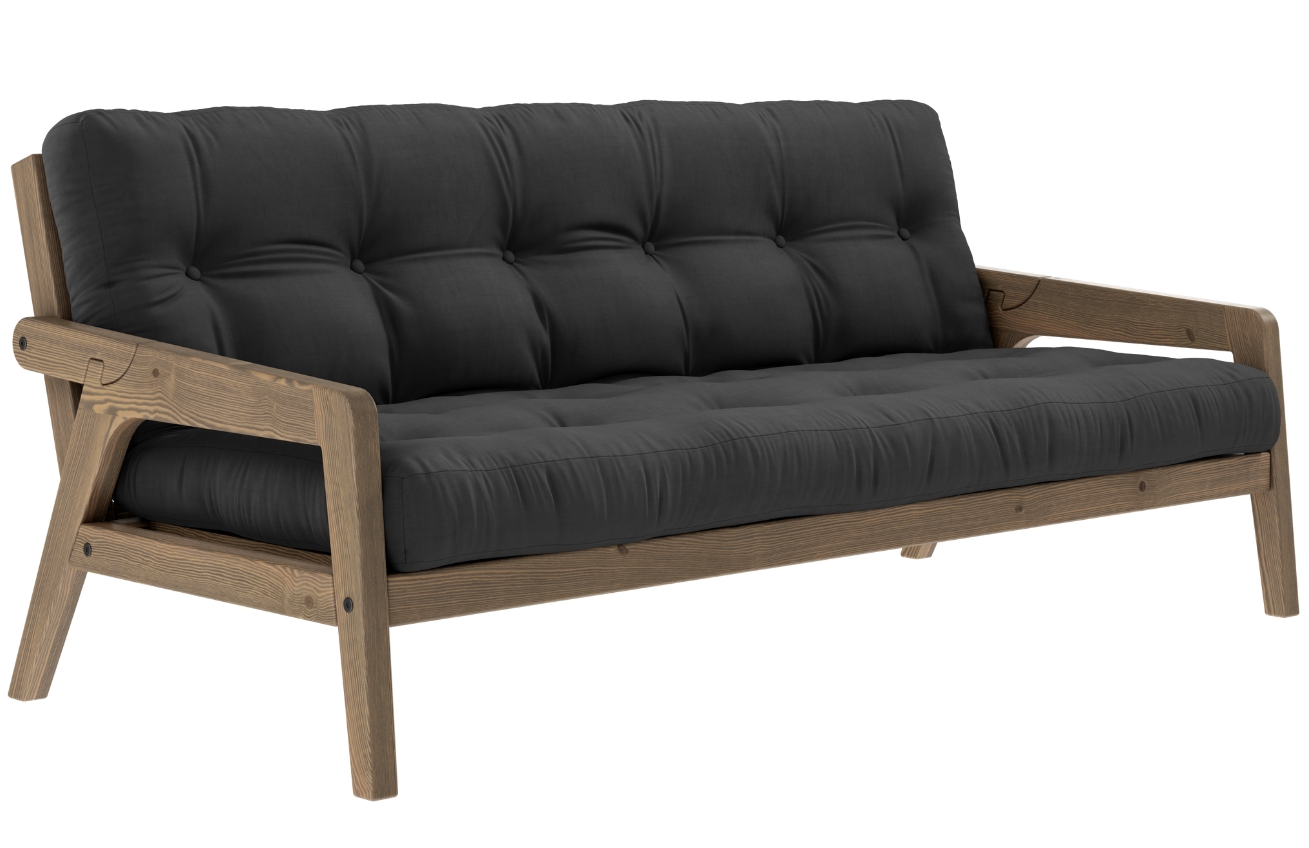 Tmavě šedá trojmístná rozkládací pohovka Karup Design Grab 204 cm s hnědou konstrukcí Karup Design