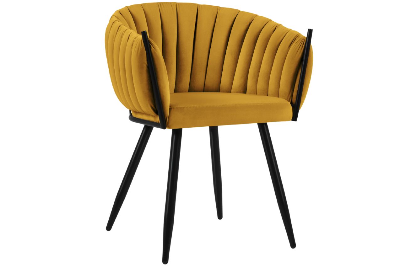Žlutá sametová jídelní židle MICADONI Levin Micadoni