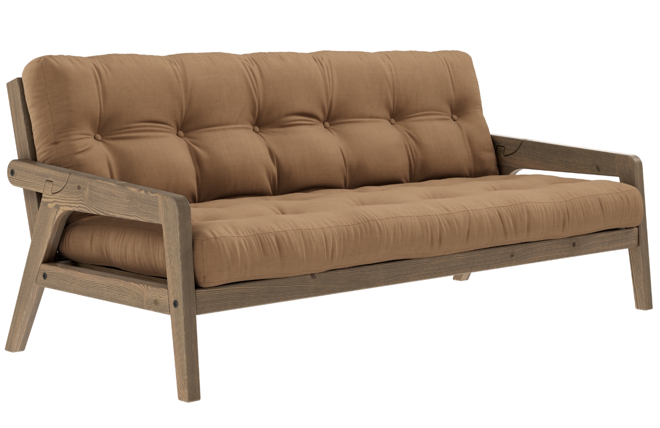 Světle hnědá trojmístná rozkládací pohovka Karup Design Grab 204 cm s hnědou konstrukcí Karup Design