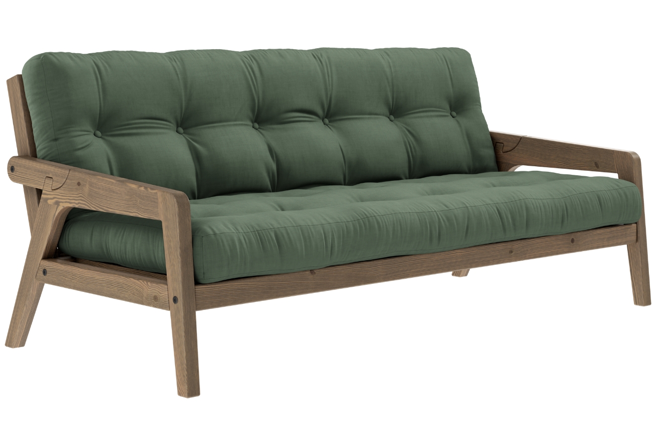 Zelená trojmístná rozkládací pohovka Karup Design Grab 204 cm s hnědou konstrukcí Karup Design