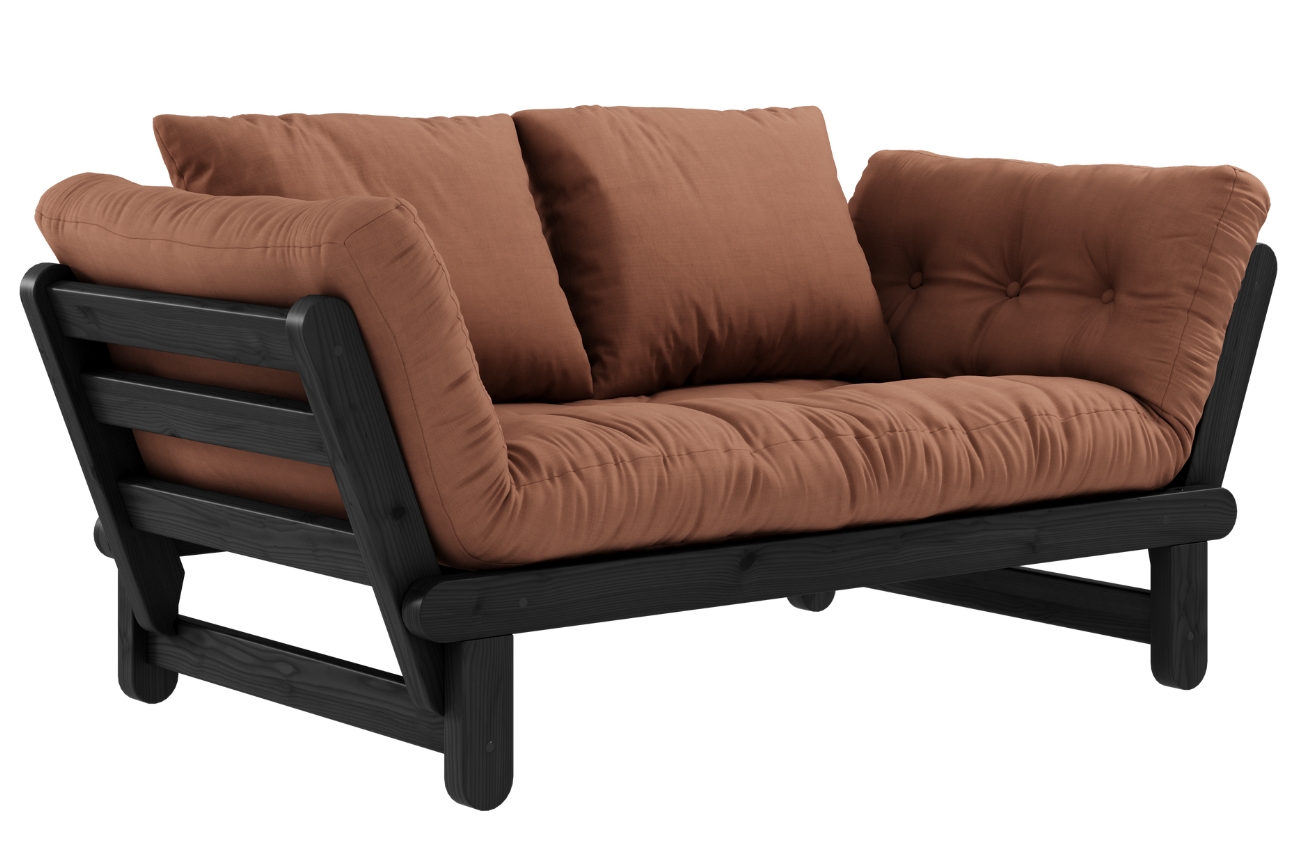 Hnědá dvoumístná rozkládací pohovka Karup Design Beat 162 cm s černou konstrukcí Karup Design