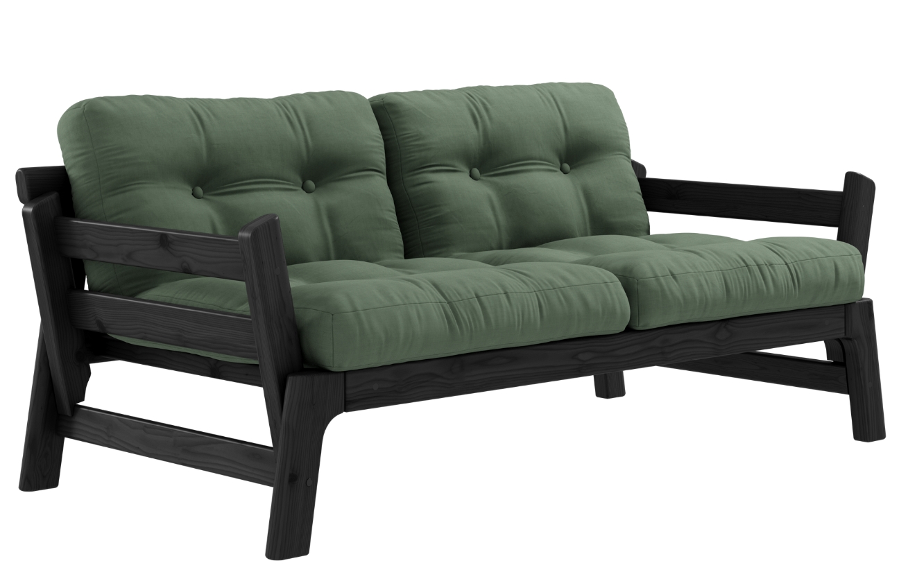 Zelená dvoumístná rozkládací pohovka Karup Design Step 158 cm s černou konstrukcí Karup Design