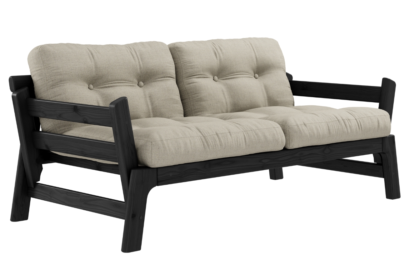 Šedá lněná dvoumístná rozkládací pohovka Karup Design Step 158 cm s černou konstrukcí Karup Design
