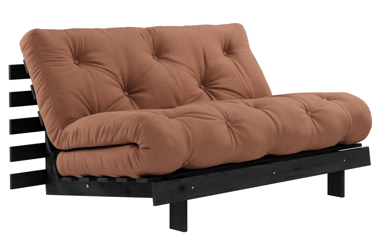 Hnědá dvoumístná rozkládací pohovka Karup Design Roots 140 cm s černou konstrukcí Karup Design