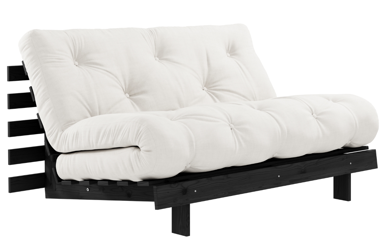 Bílá dvoumístná rozkládací pohovka Karup Design Roots 140 cm s černou konstrukcí Karup Design