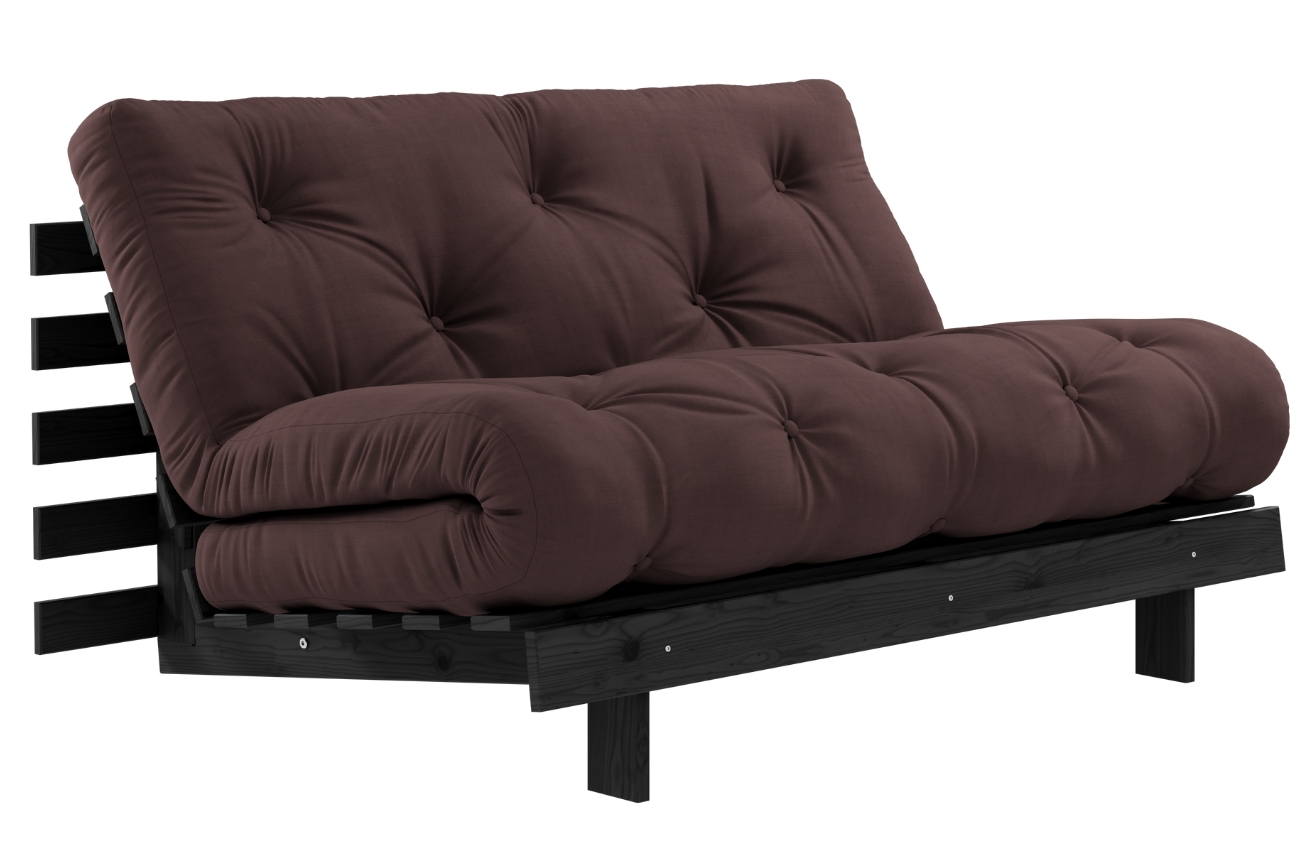 Tmavě hnědá dvoumístná rozkládací pohovka Karup Design Roots 140 cm s černou konstrukcí Karup Design
