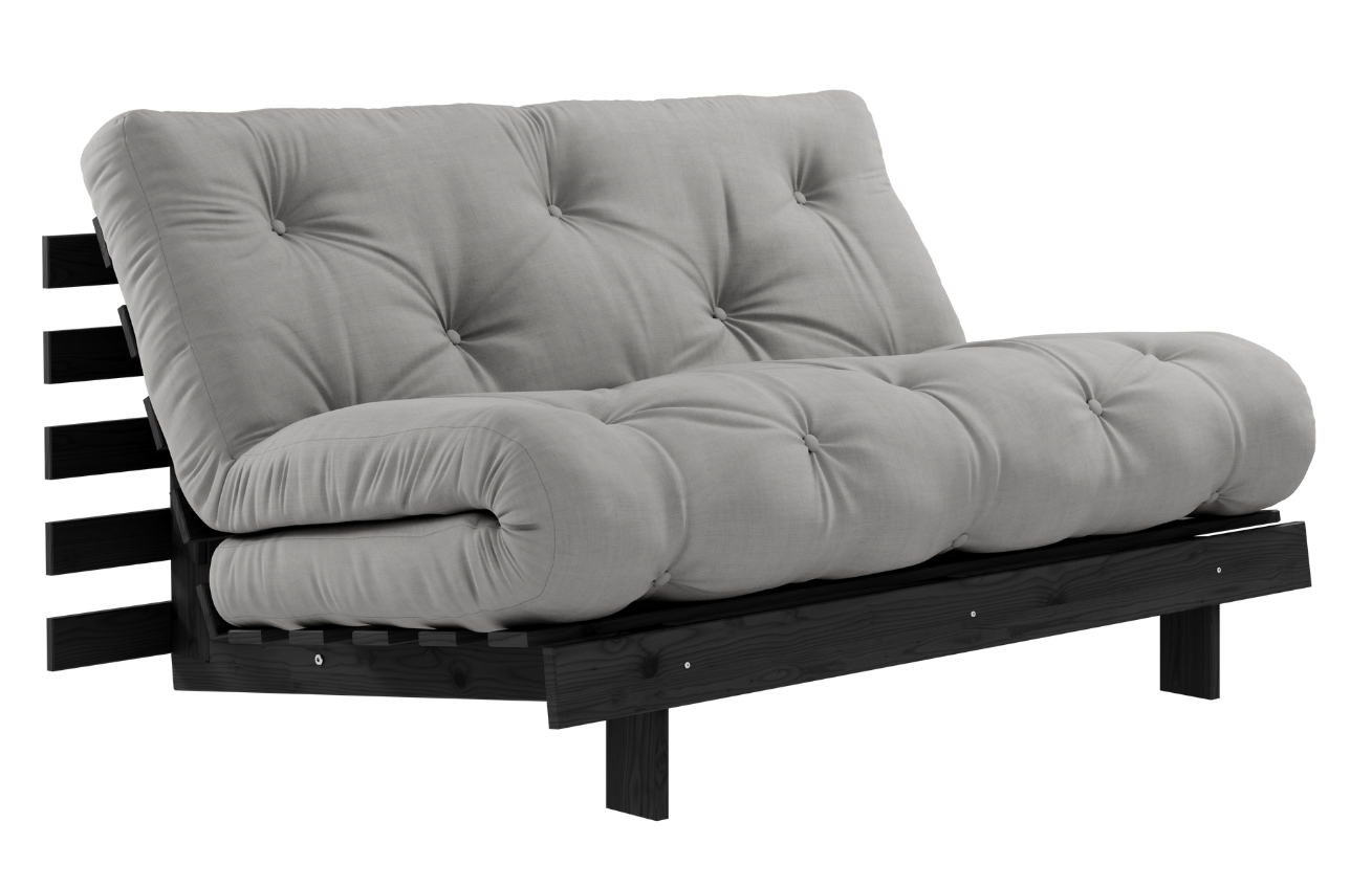 Šedá dvoumístná rozkládací pohovka Karup Design Roots 140 cm s černou konstrukcí Karup Design