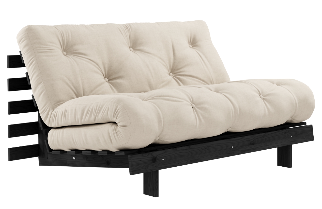 Béžová dvoumístná rozkládací pohovka Karup Design Roots 140 cm s černou konstrukcí Karup Design