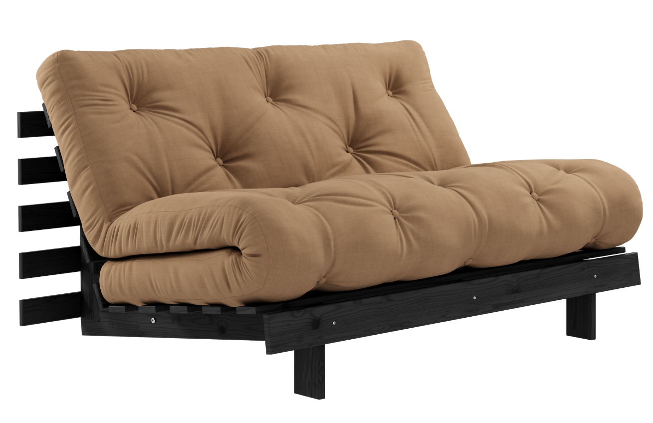 Světle hnědá dvoumístná rozkládací pohovka Karup Design Roots 140 cm s černou konstrukcí Karup Design