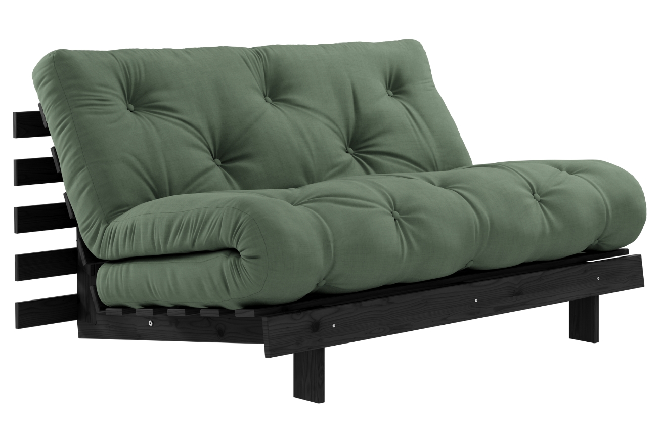 Zelená dvoumístná rozkládací pohovka Karup Design Roots 140 cm s černou konstrukcí Karup Design