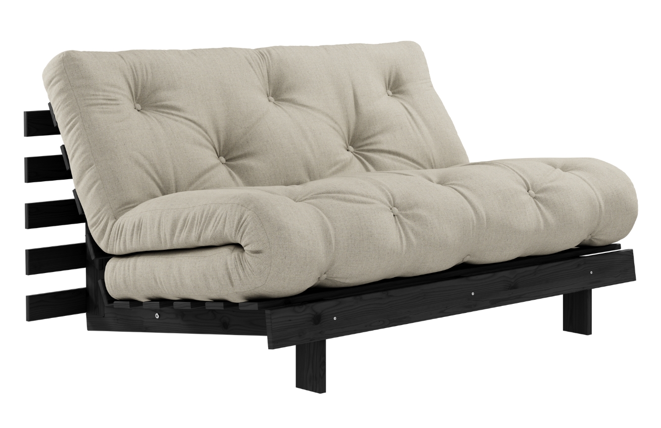 Šedá lněná dvoumístná rozkládací pohovka Karup Design Roots 140 cm s černou konstrukcí Karup Design